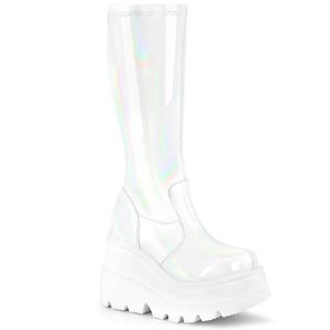 NEW Demonia Cult Shaker 65 White Holographic Platform Boots (Size 9)